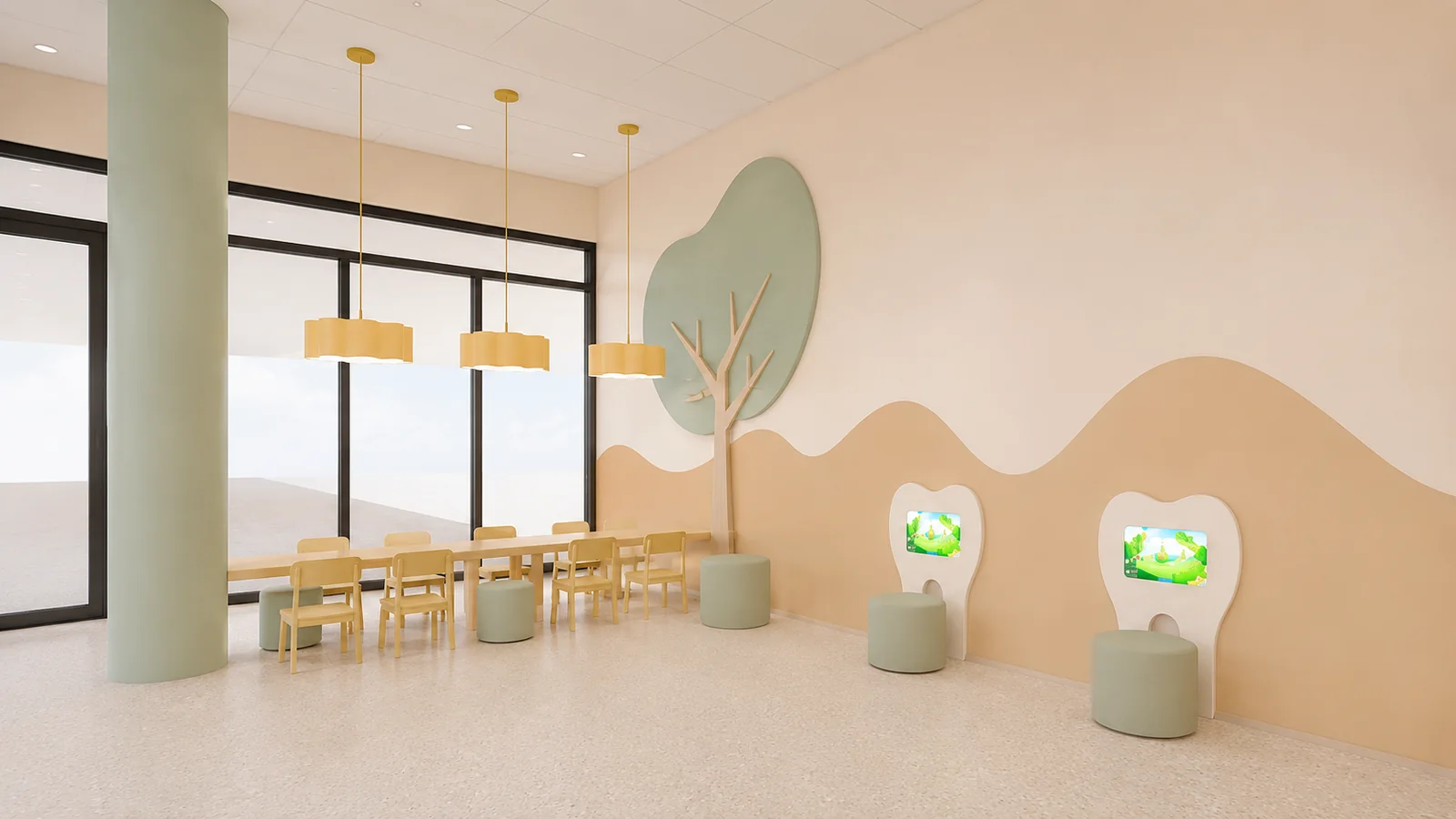 De speelhoek voor kinderen in de wachtkamer